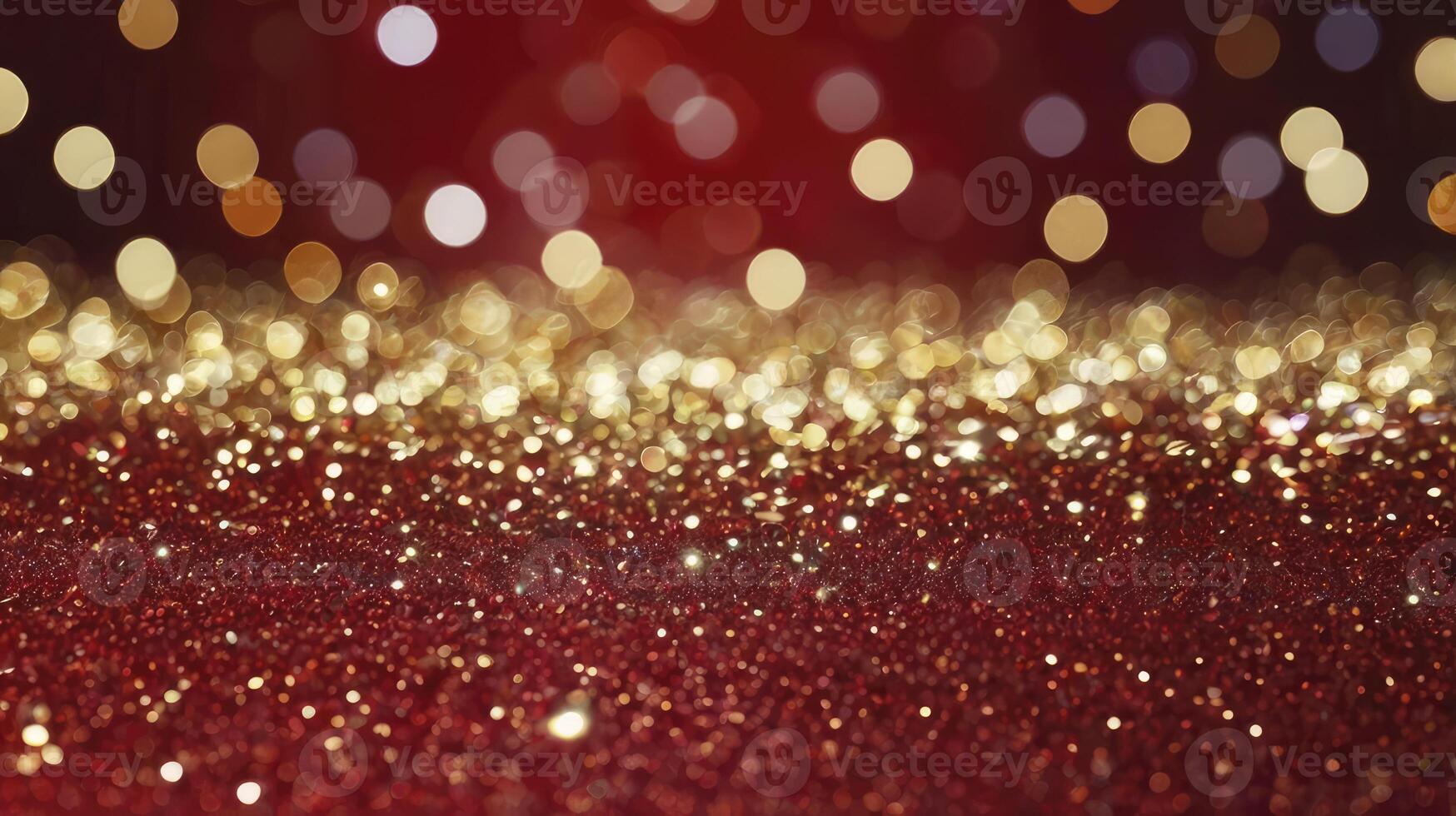 Sparkling Glitter Texture with Bokeh Lights Overlay on Deep Red Background photo