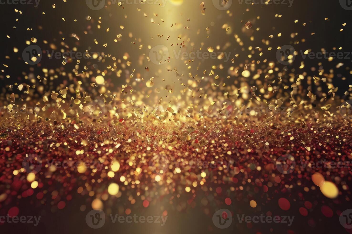 Falling Golden Confetti and Bokeh Lights Creating a Festive Atmosphere photo