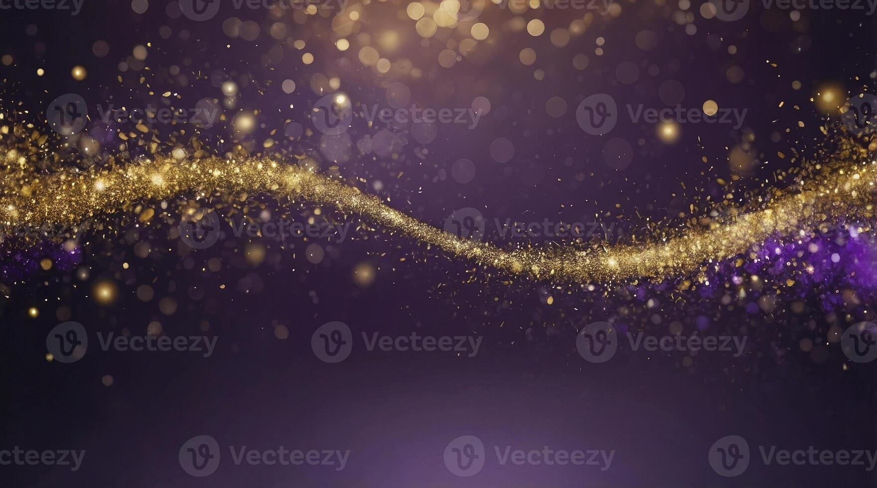 Elegant Gold Glittering Wave on Dark Background with Bokeh Lights Effect photo