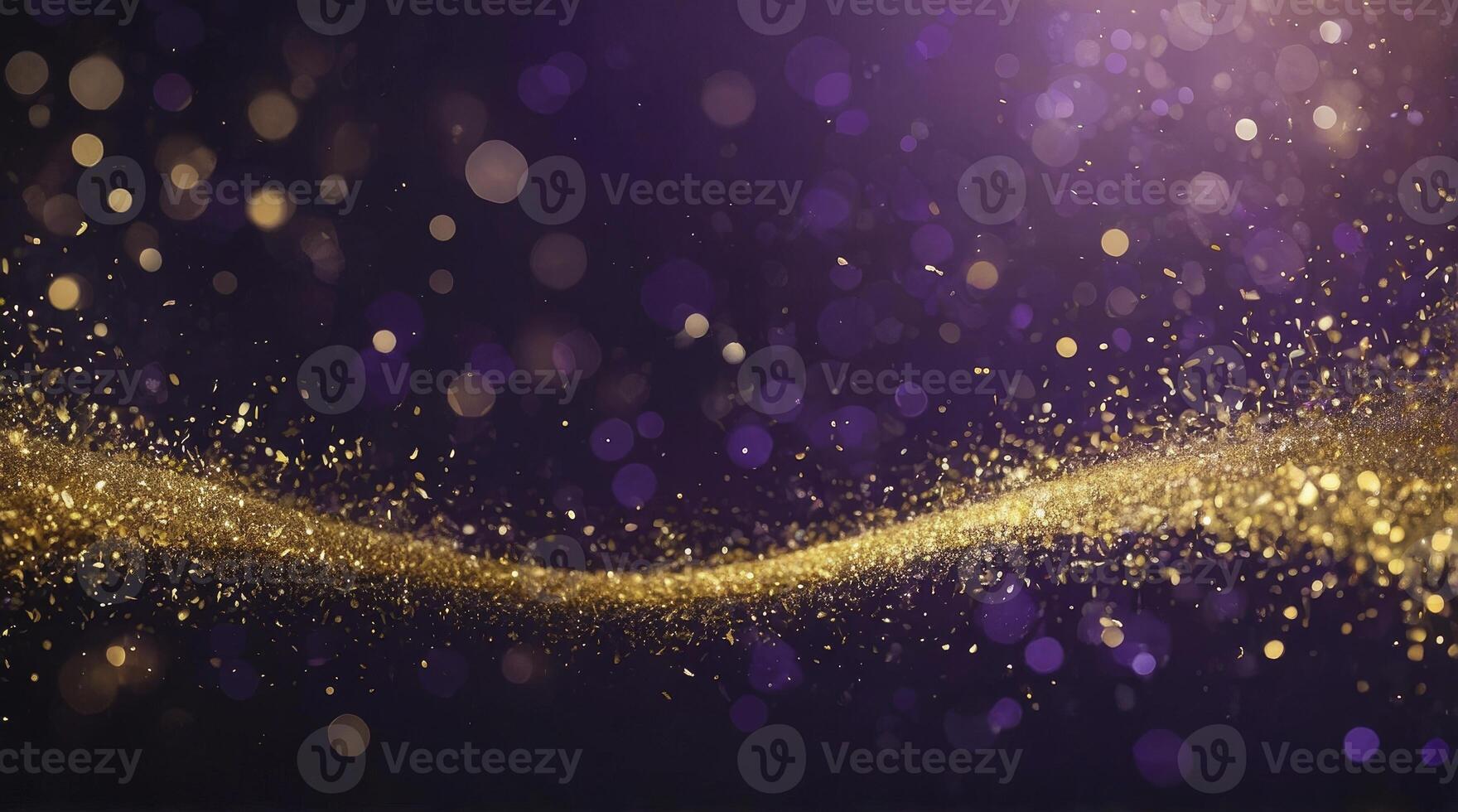 Golden Particles Flowing Against Purple Bokeh Background Create a Magical Effect photo