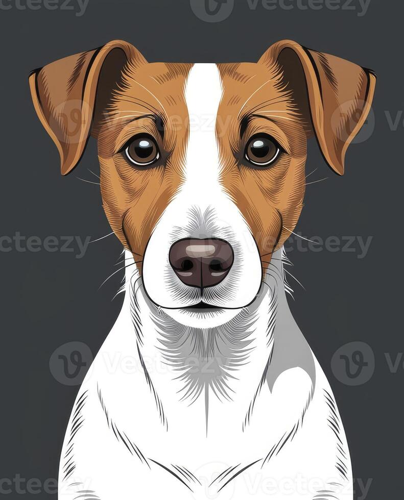 Close Up Jack Russell Terrier Dog with Curious Expression on Gray photo
