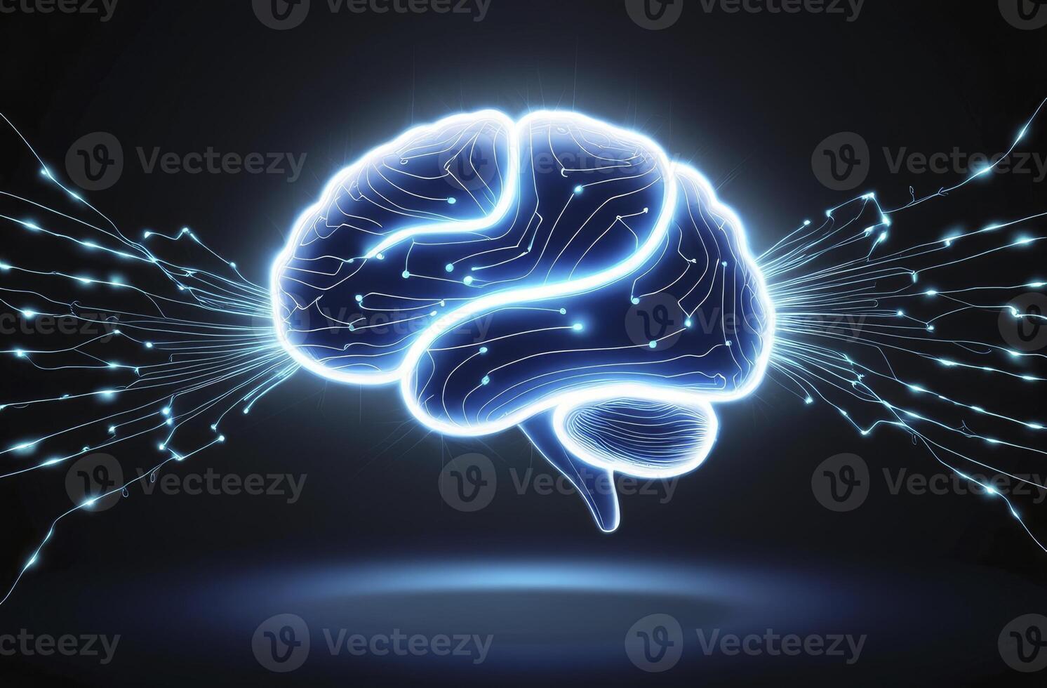 Glowing Brain with Digital Connections Representing Intelligence and Innovative Thinking photo