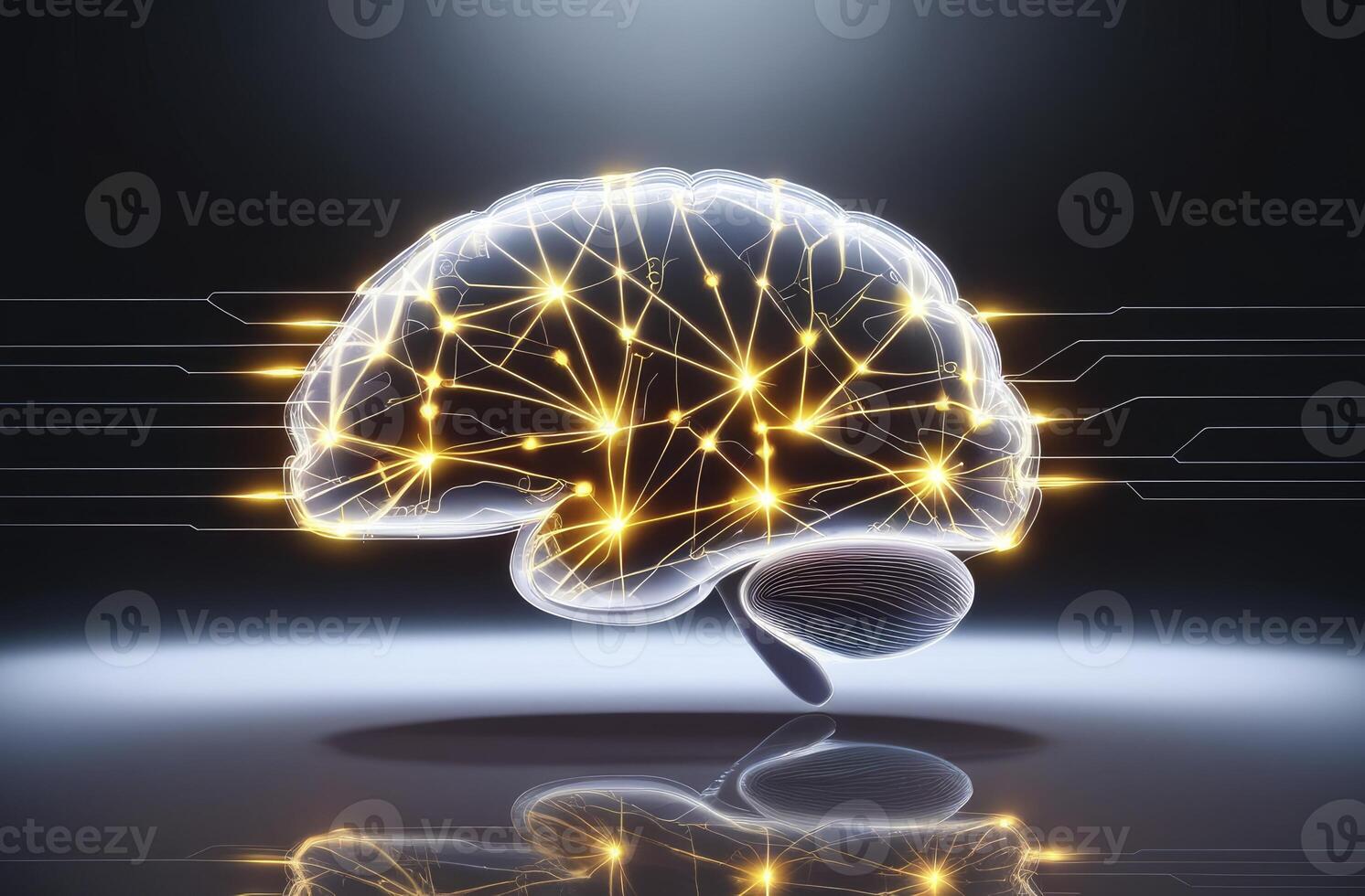 Illuminated Human Brain with Glowing Connections for Science and Technology photo