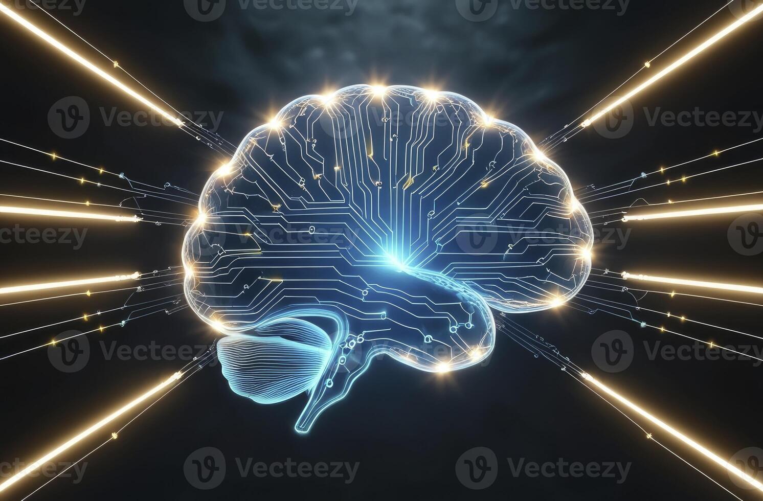 Digital Brain with Glowing Circuitry and Connection Beams Technology Concept photo