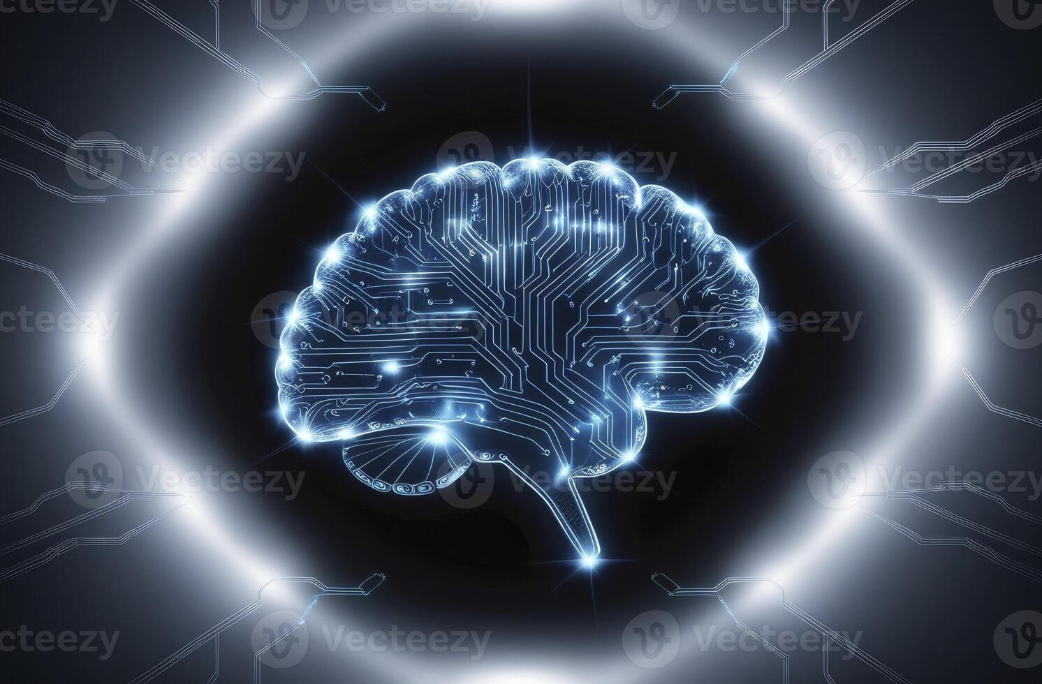 Futuristic Glowing Brain with Circuit Board Design for Technology Concepts photo