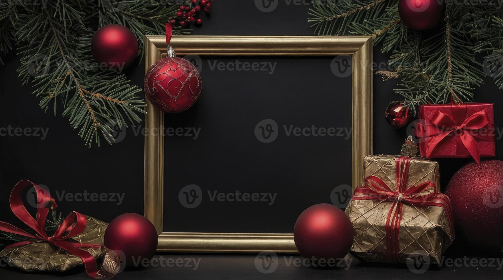Arrange Christmas Decorations Around Picture Frame with Gift Box for Festive Season photo