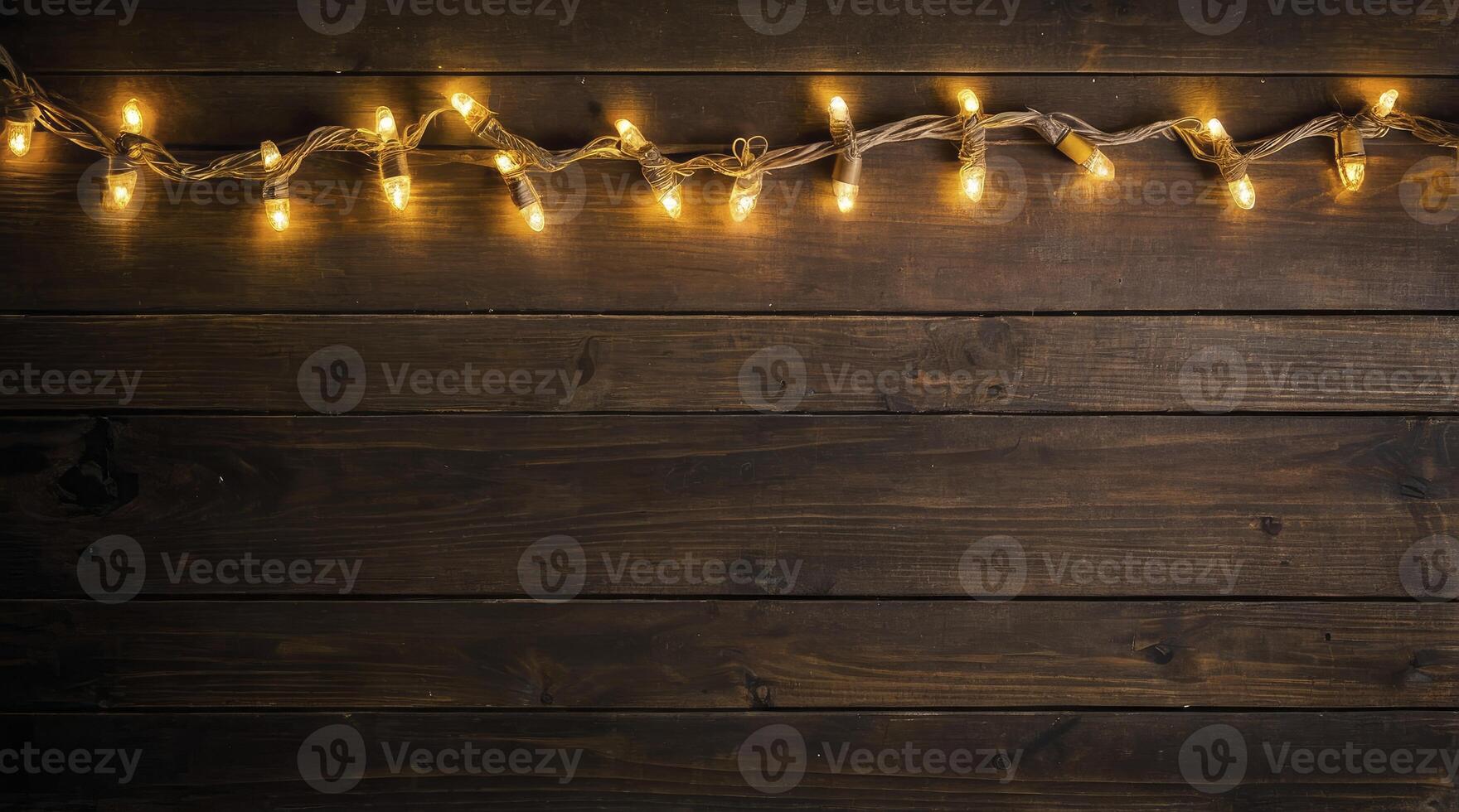 String Lights on Wood Creates a Warm Festive Background Display photo