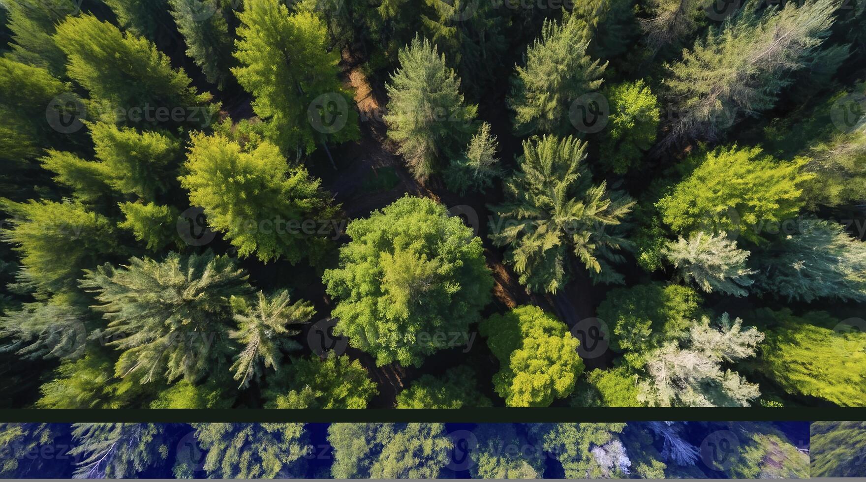 A forest with trees and a blue sky photo