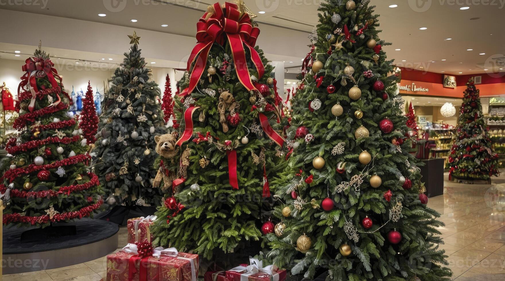 Shopping for Decorated Christmas Trees in a Department Store Display photo