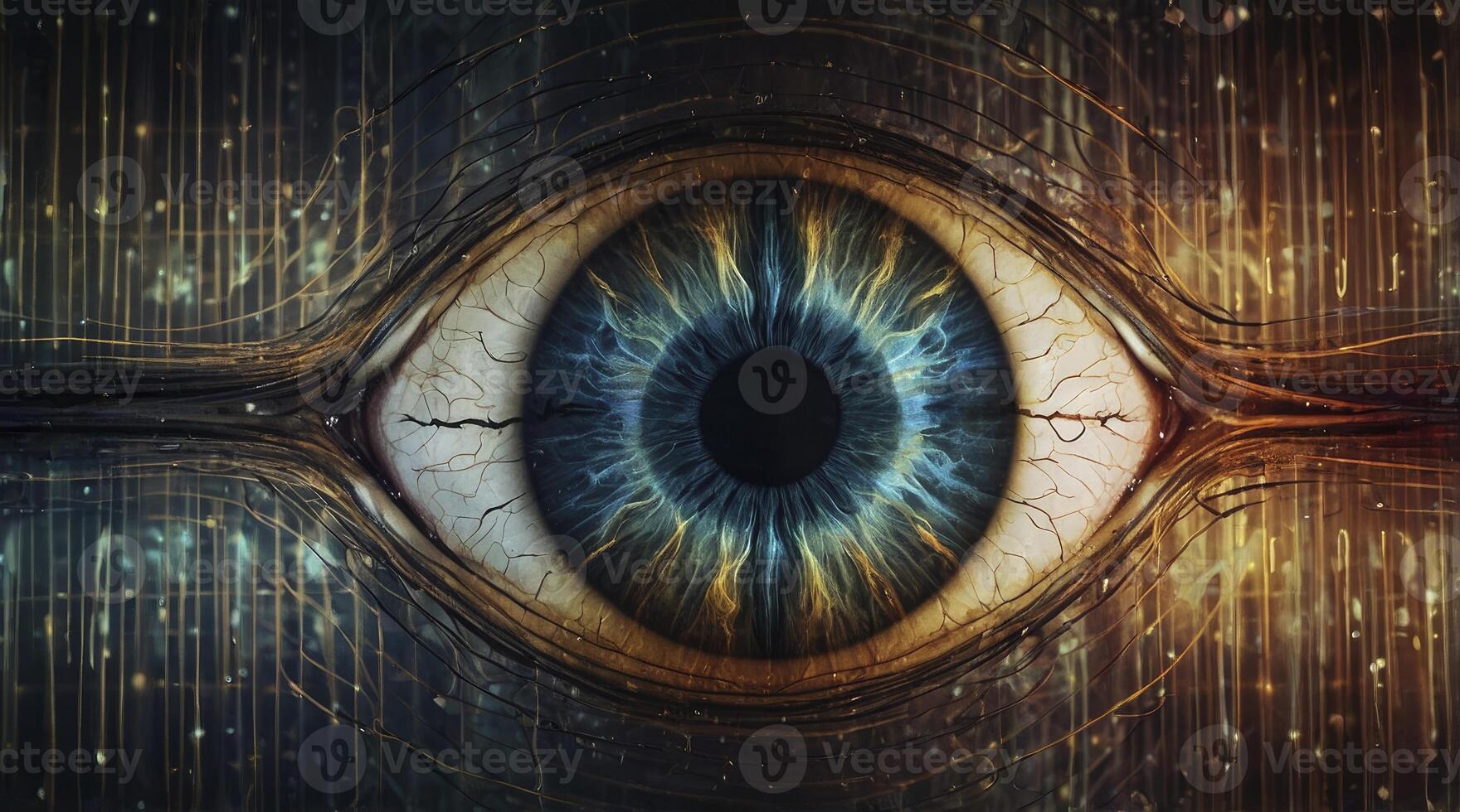 Abstract Human Eye Close-up with Digital Connection and Artistic Flair photo