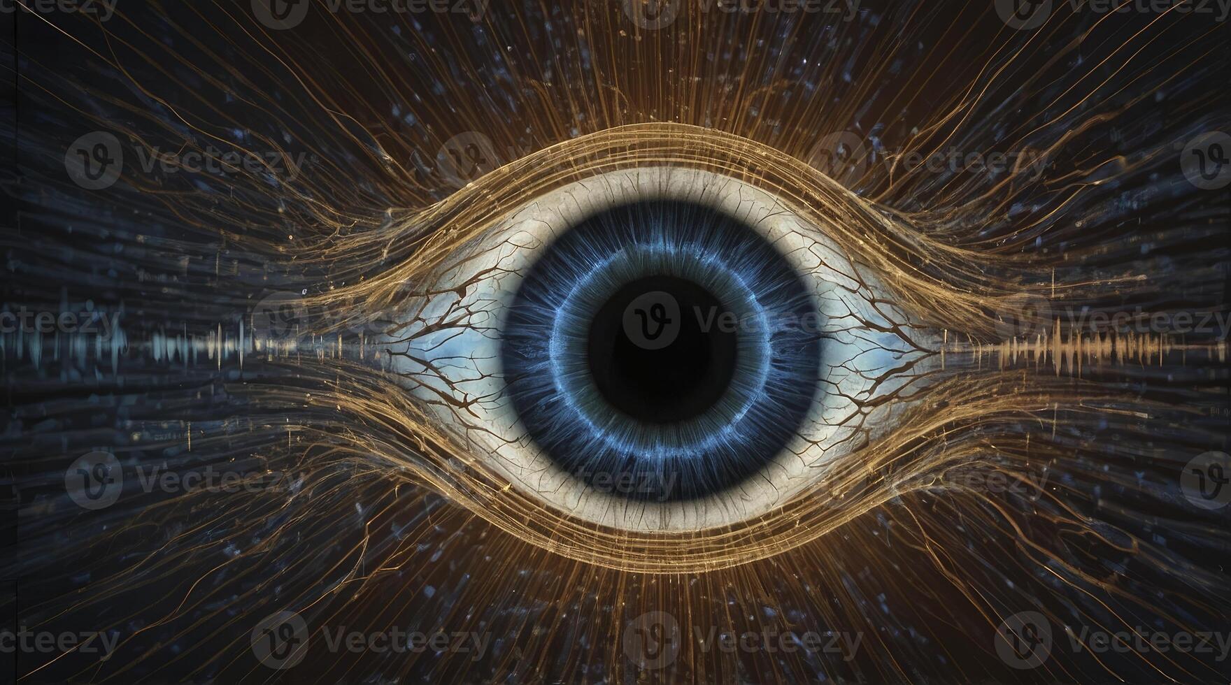 Surreal Eye with Neural Connections and Sound Waves Abstract Illustration photo