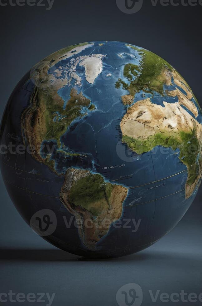 Realistic Earth Globe Rotating Showing Continents Oceans and Geographical Features photo