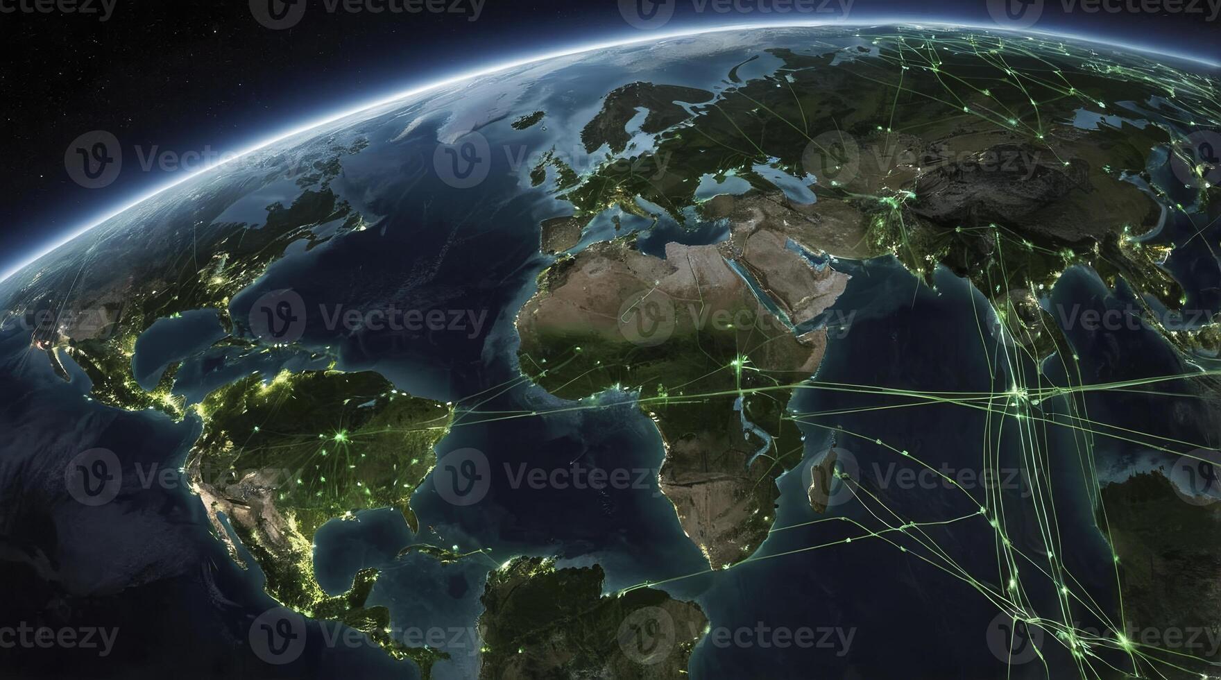 Earth View with Global Network Connection City Lights and Digital Fiber photo