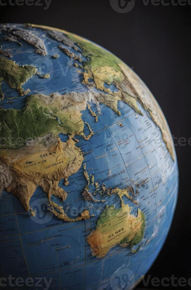 Exploring Asia and Australia Globe Model Close-up Showing Earth's Continents photo