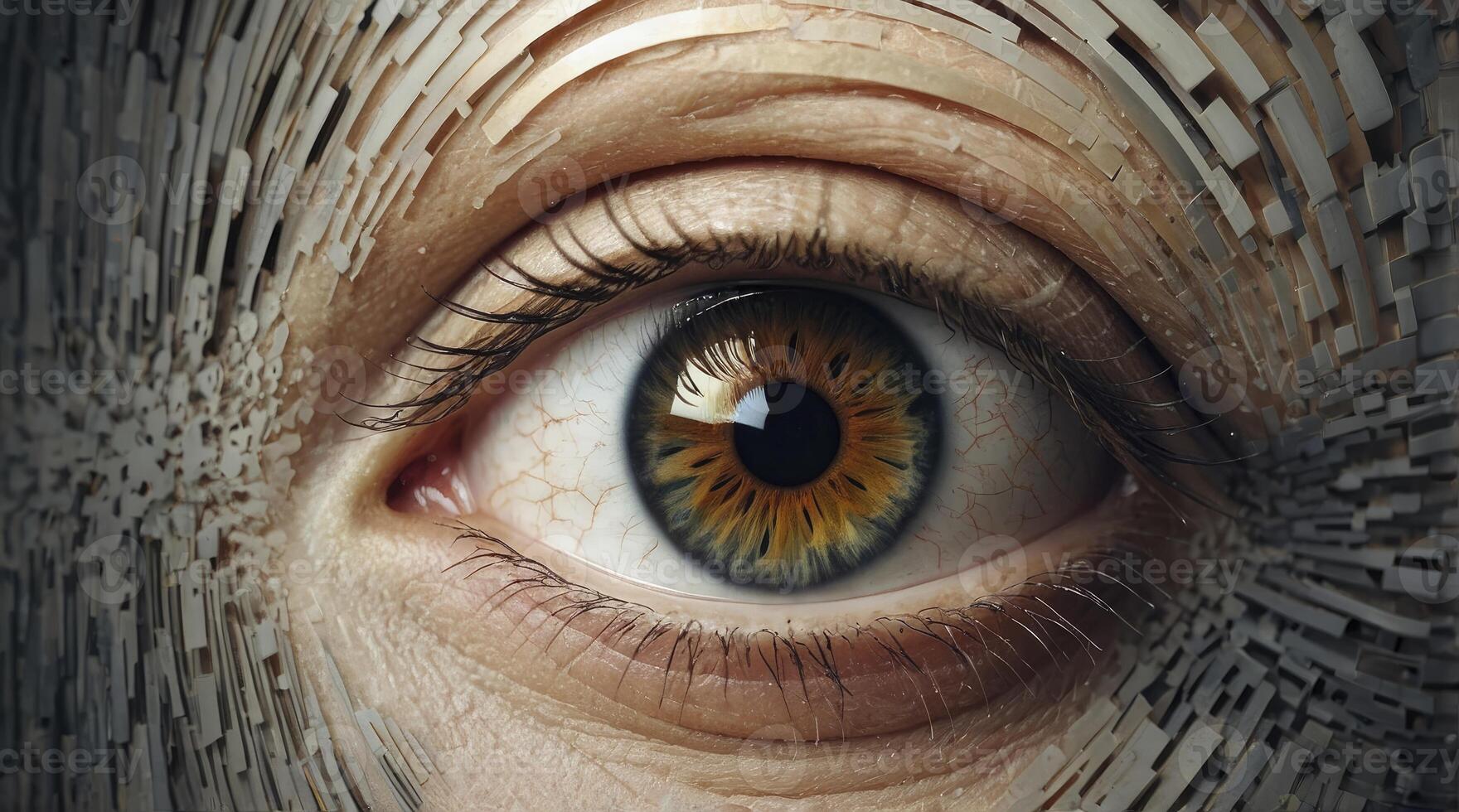 Eye Close-up with Abstract Brick Pattern Skin Detail Design Concept photo