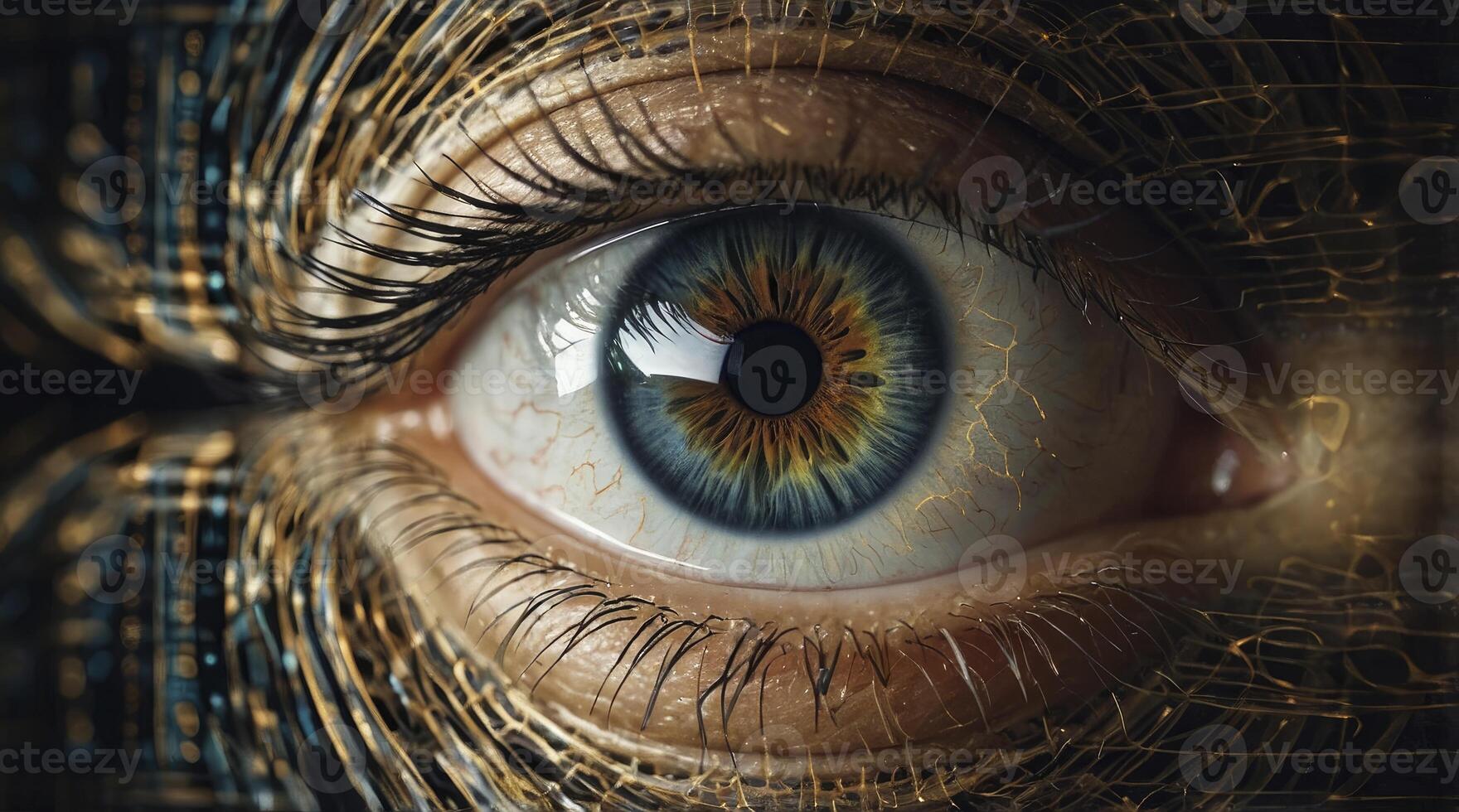 Human Eye with Futuristic Digital Network Overlay and Tech Integration photo