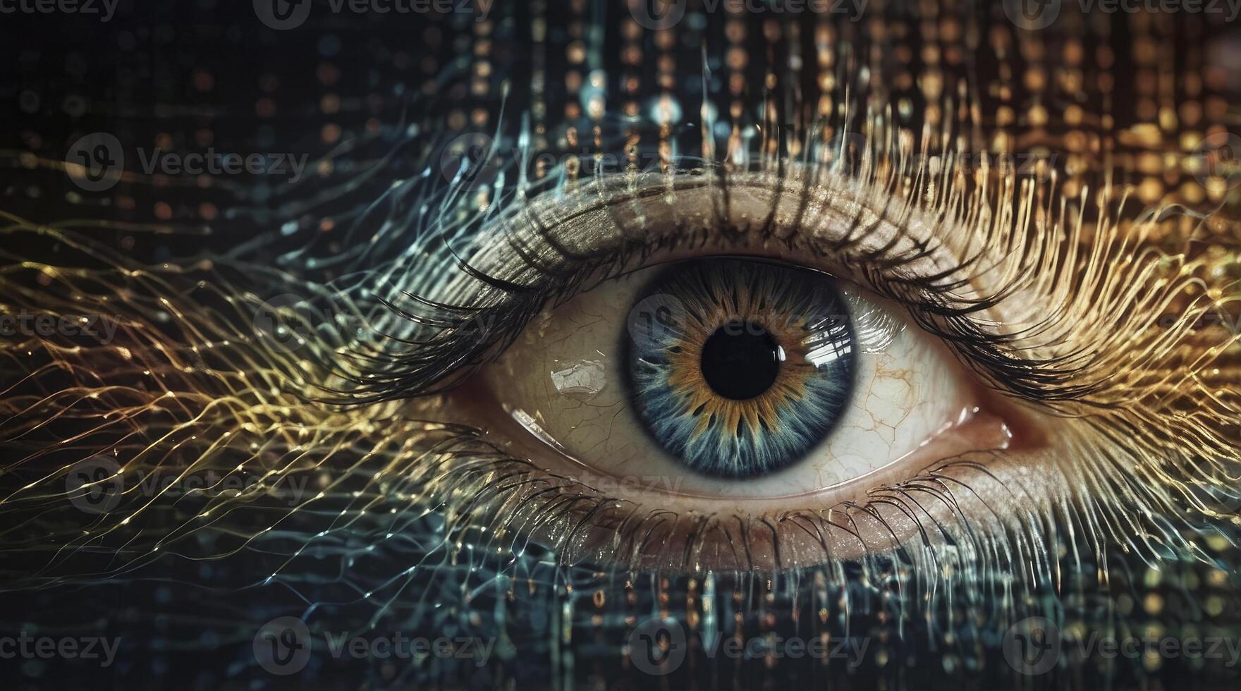 Close-up Human Eye with Digital Data Streams and Futuristic Technology photo