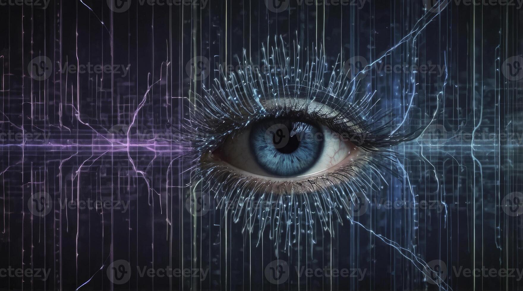 Digital Eye Close-up with Network Connections and Electronic Lashes Concept photo