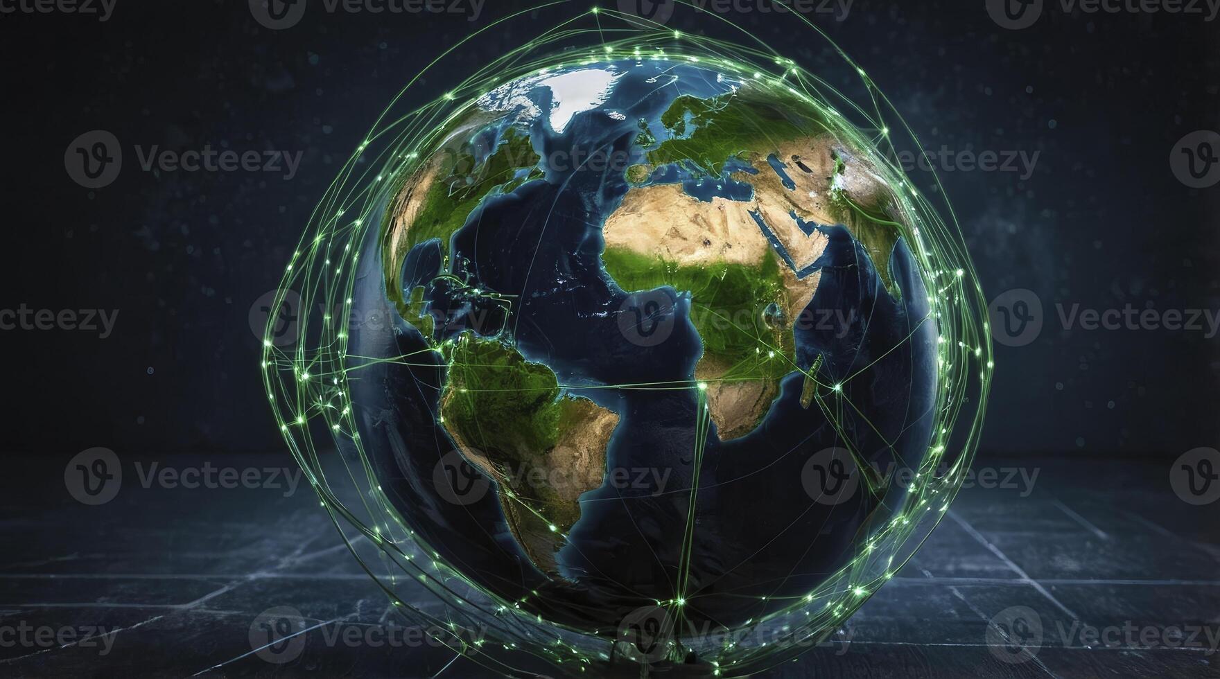 Global Network Connecting Planet Earth with Digital Green Communication Lines photo
