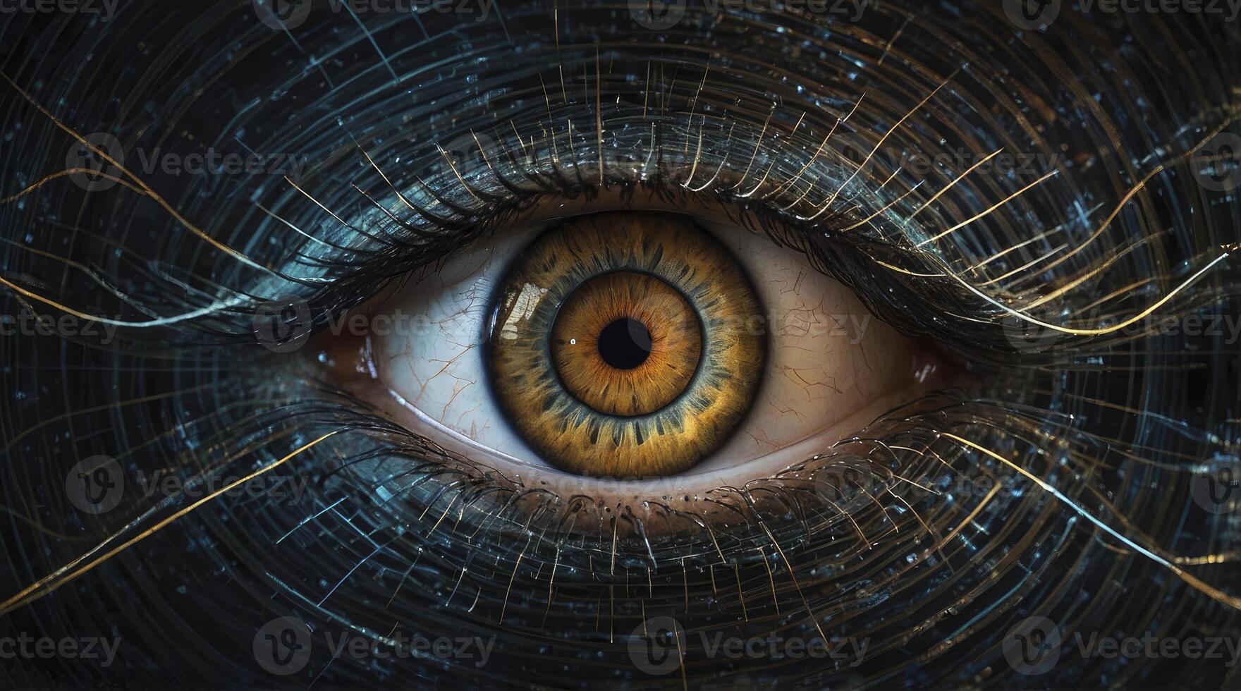 Detailed Human Eye Closeup with Intricate Circular Lines and Warm Tones photo