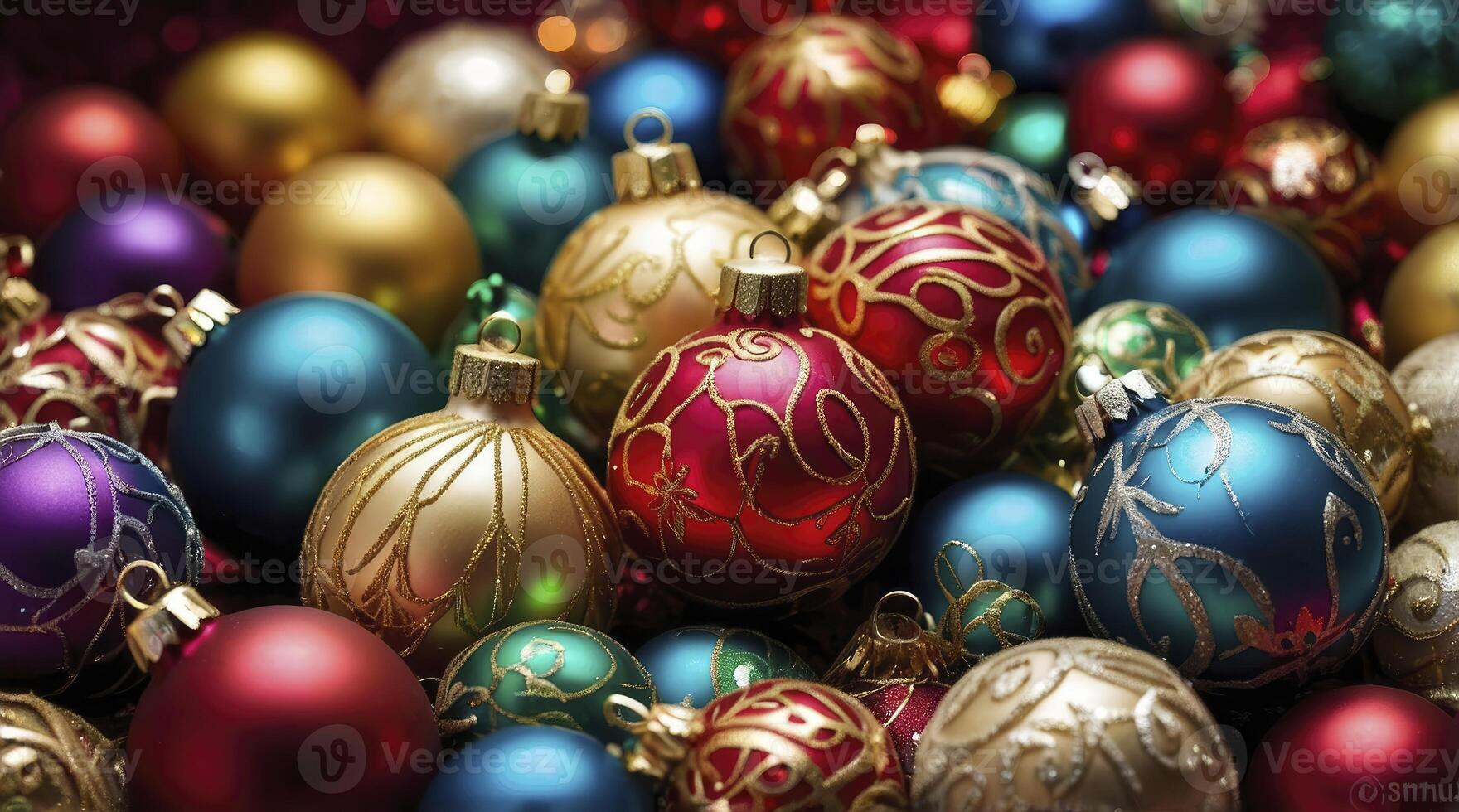Colorful Christmas Ornaments Festive Holiday Decoration Background for Seasonal Celebrations photo