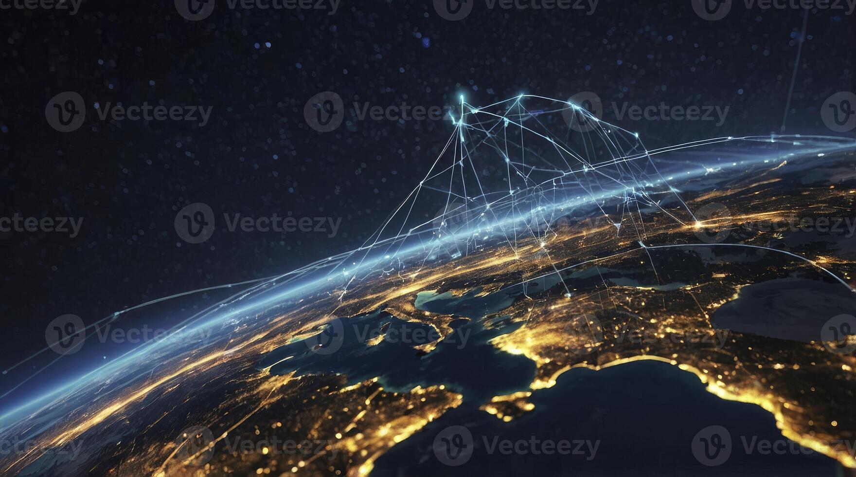 Earth Network Connection Digital Lines Over Globe Futuristic Communication photo