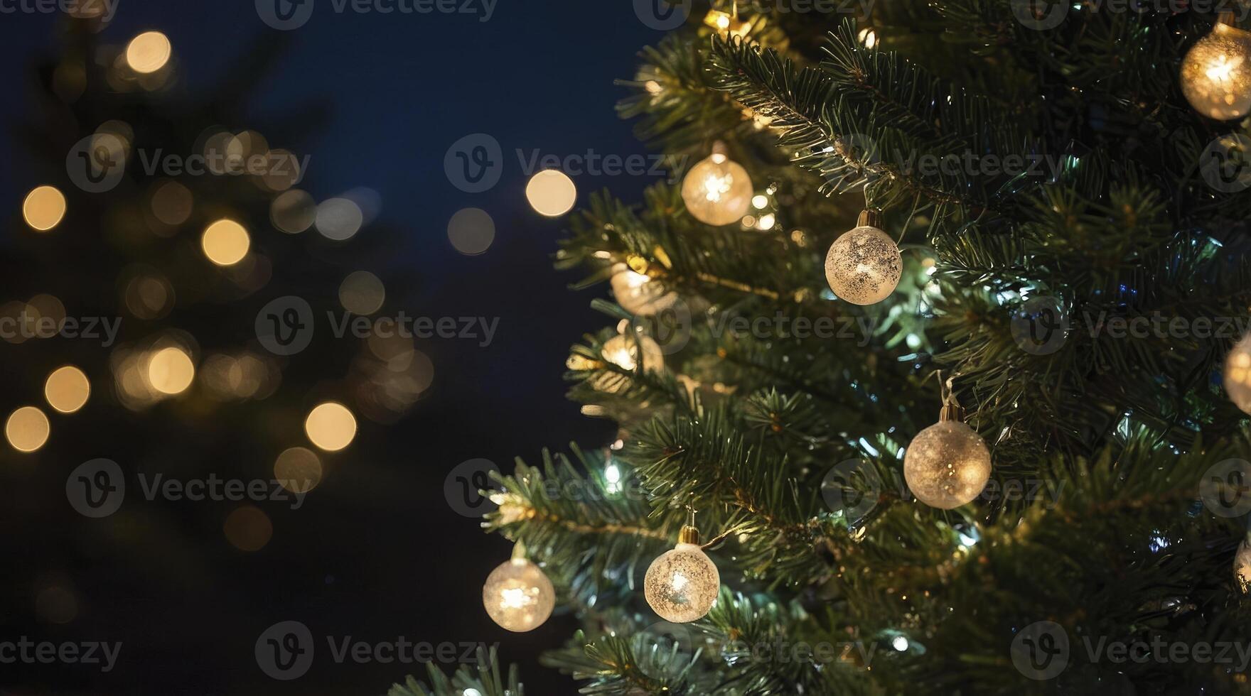 Decorated Christmas Tree with Sparkling Ornaments and Warm Festive Lights photo