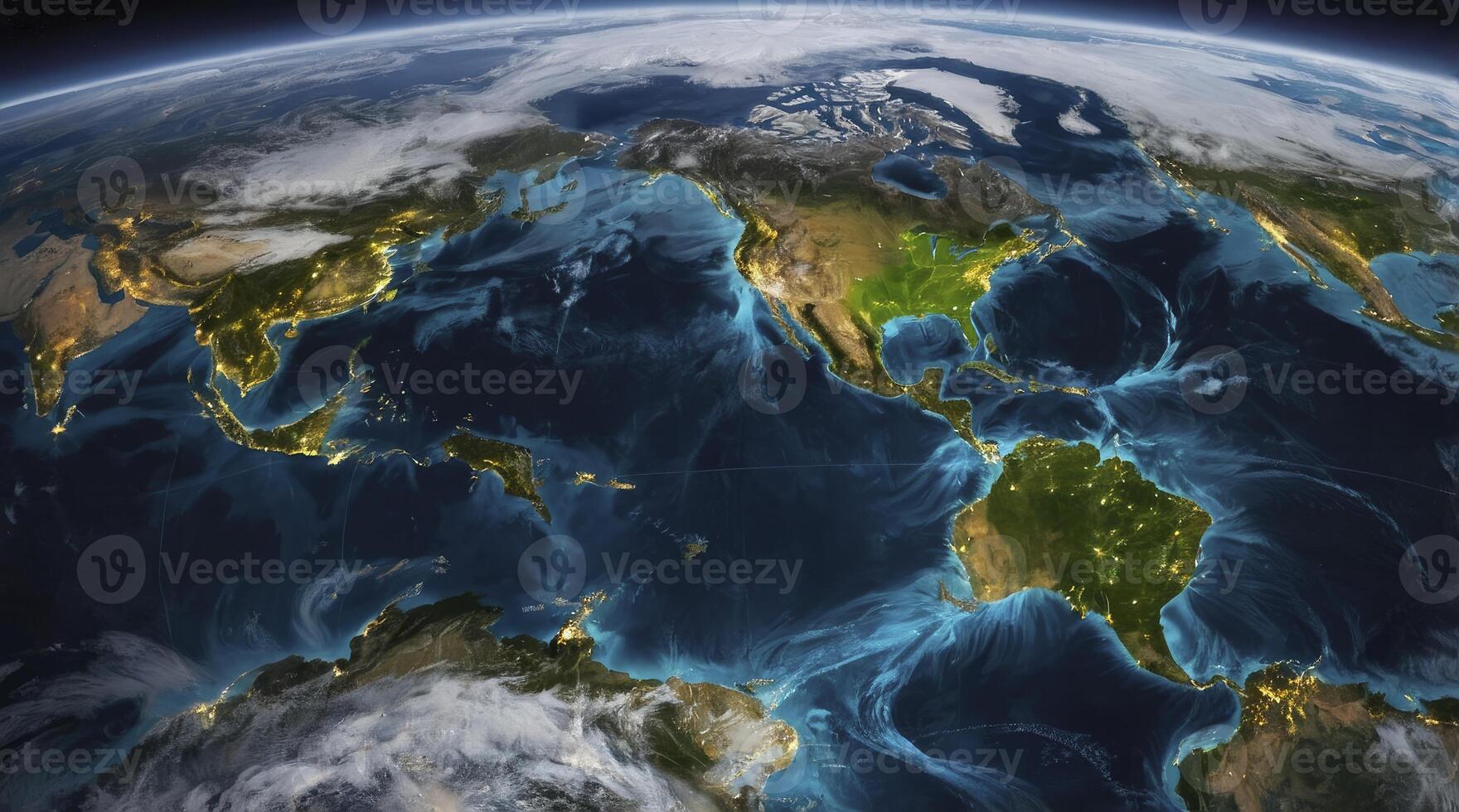 Earth From Space High Definition Showing Continents Clouds and City Lights photo