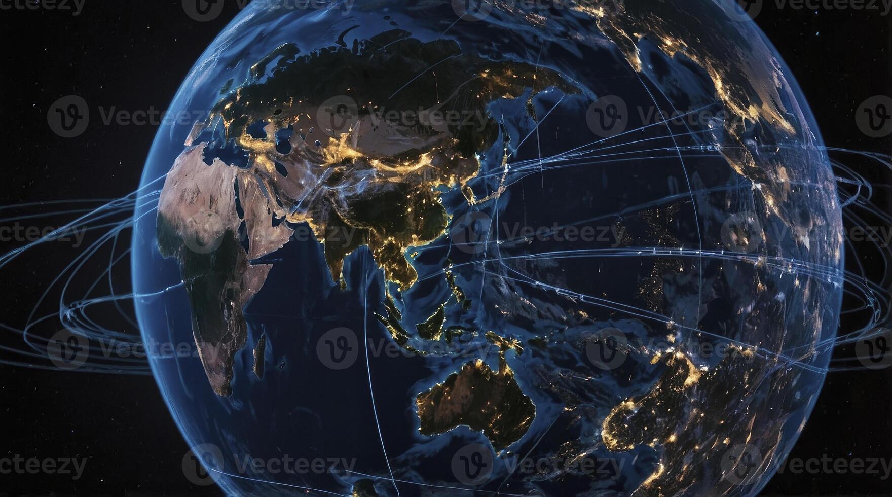 Global Network Connectivity Earth Image with Asia Africa and Australia photo