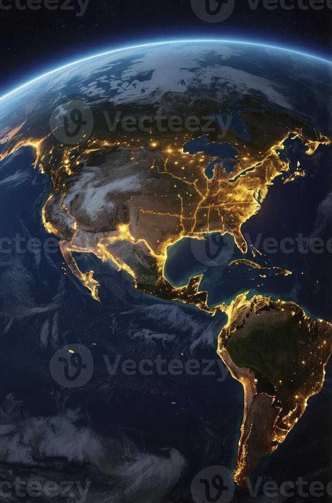 Earth From Space Showing City Lights of the Americas at Night photo
