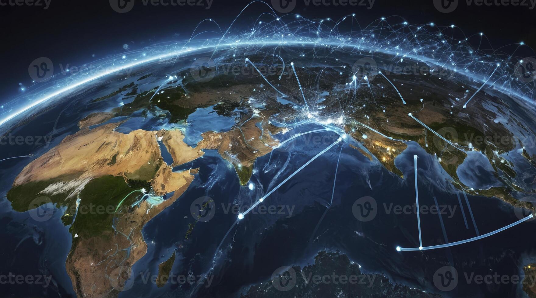 Earth Network Connections View From Space Highlighting Asia and Africa photo