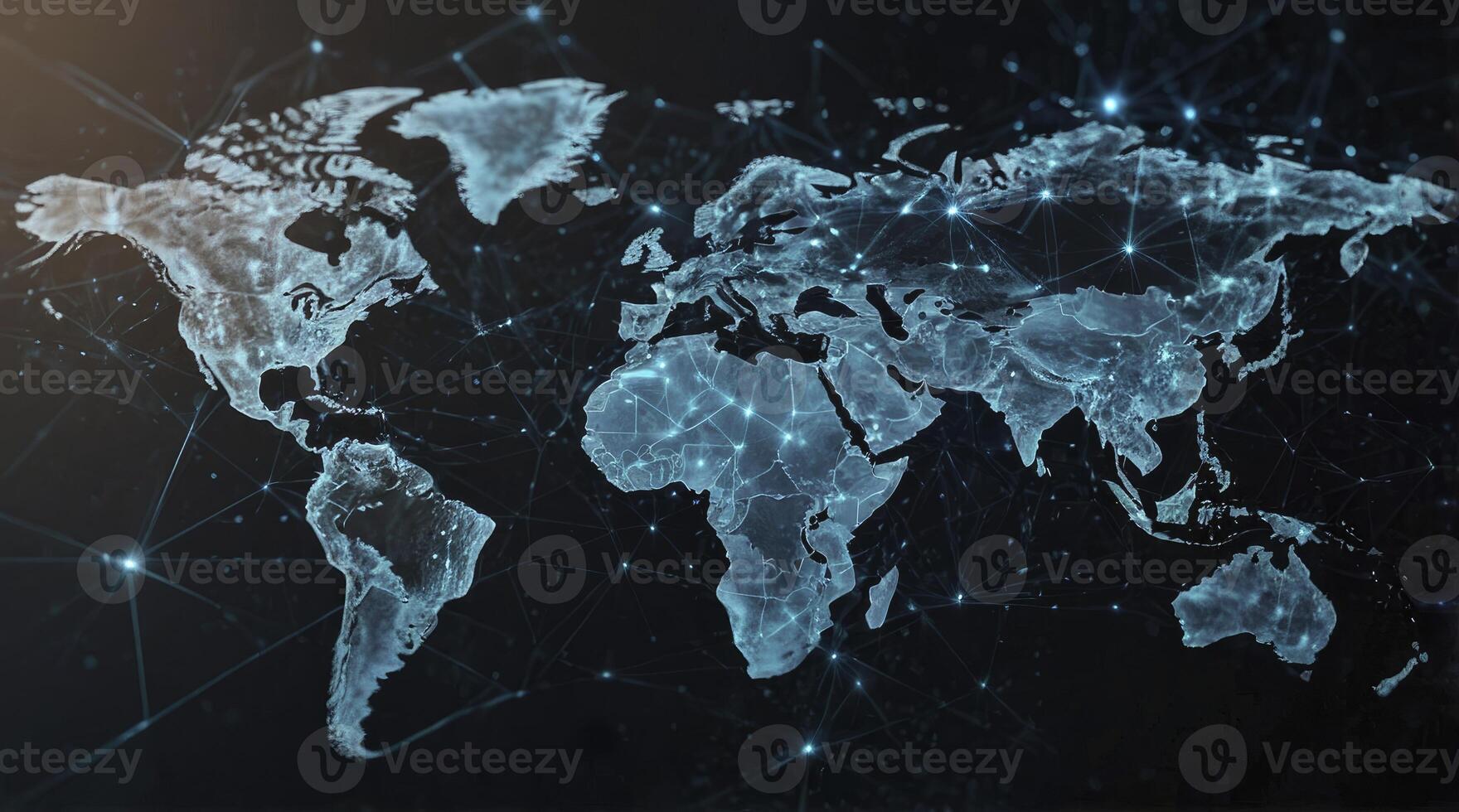 World Map with Digital Network Connecting Cities and Continents photo