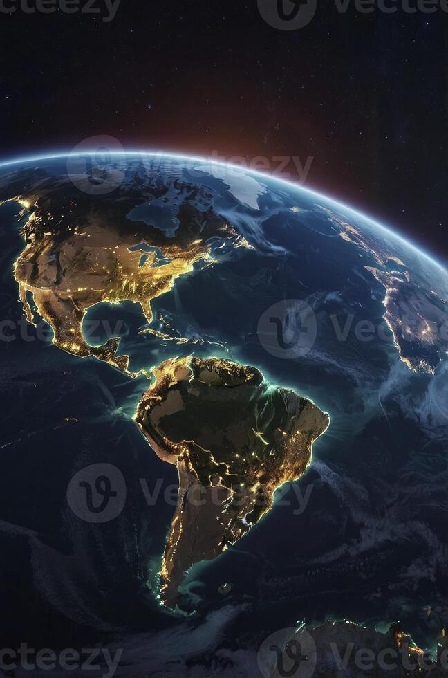 Earth From Space Showing Americas with City Lights During Nighttime photo