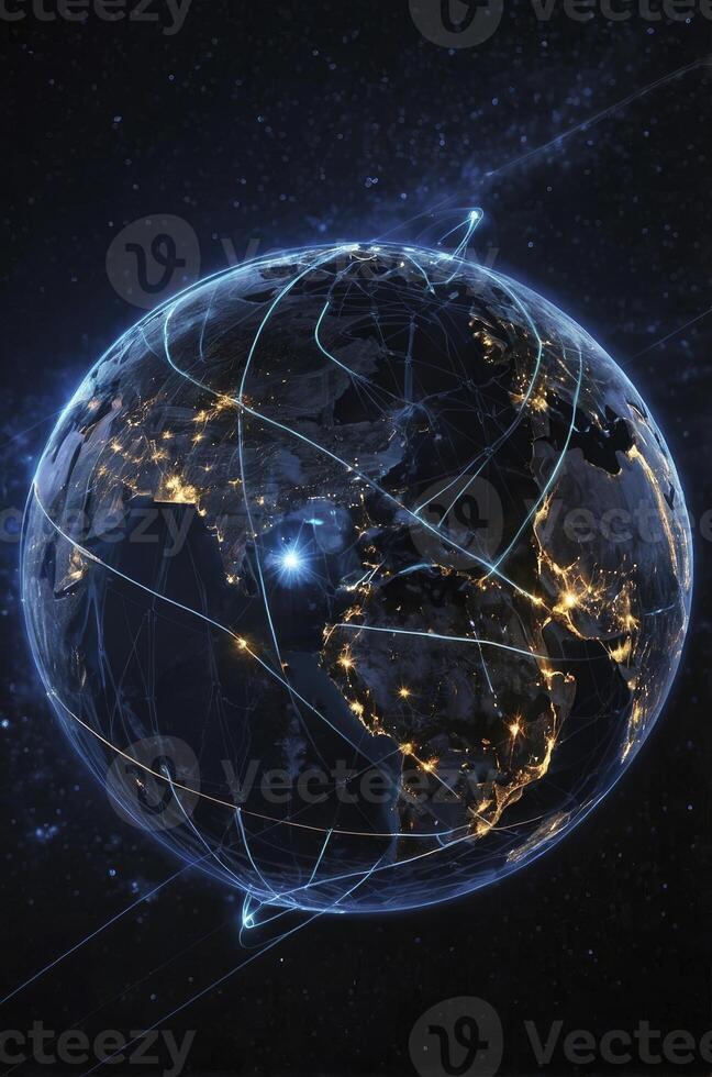 Global Network Connection on Earth with Digital Lines in Space photo