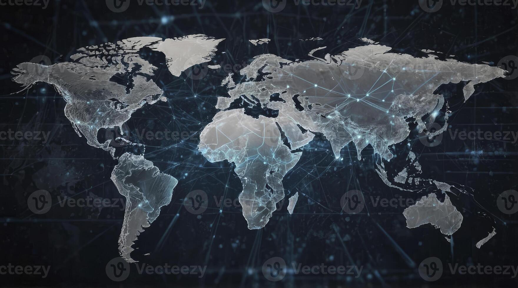 World Map Showing Global Network Connections and Data Transfer photo