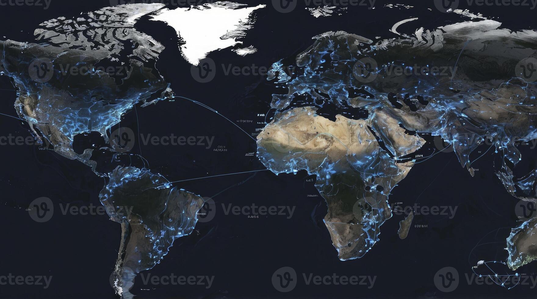 World Map Showing Digital Network Connections and Global Data Transfer photo
