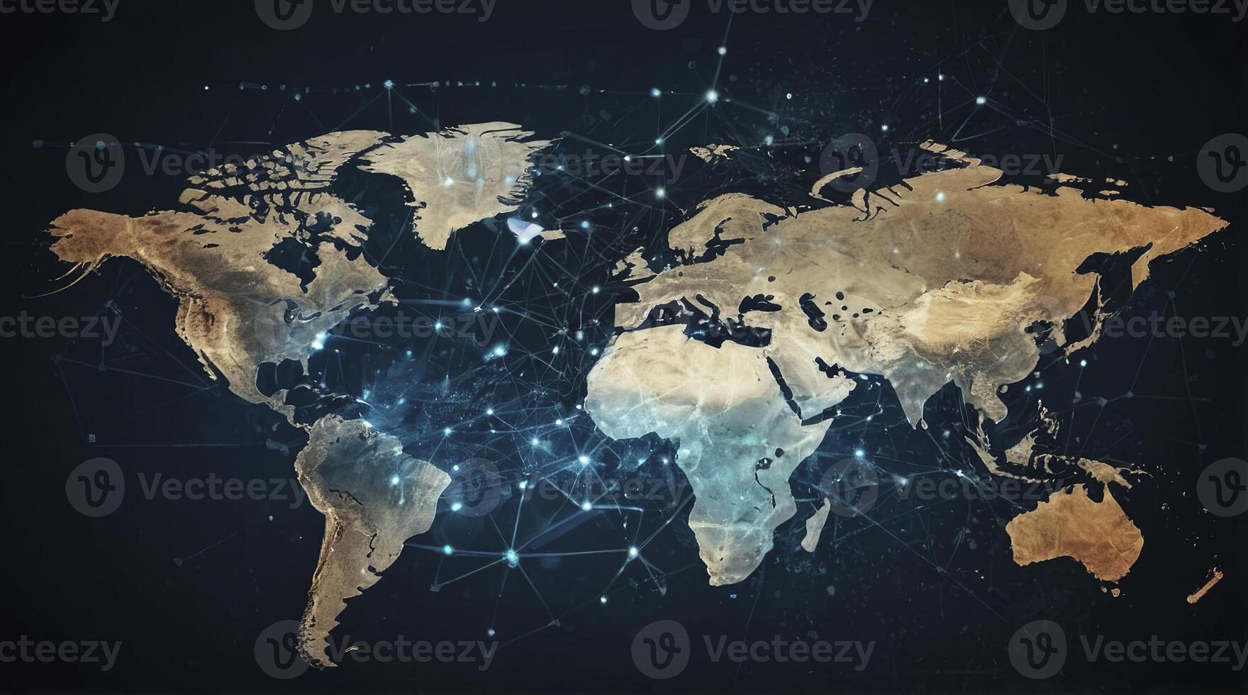 Global Network Map Showing International Connections and Data Transfer Concept photo