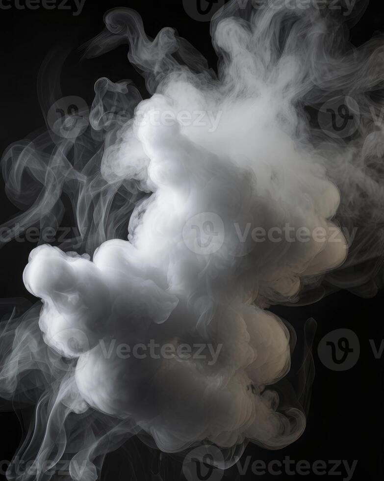 White Steam Cloud Against Black Background Rising and Curving Texture photo
