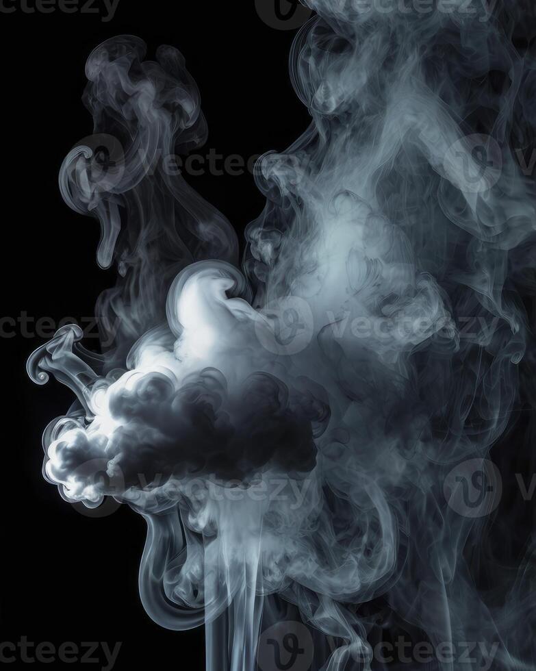 Elegant White Smoke Rising Against Black Background, Abstract Motion Effect photo