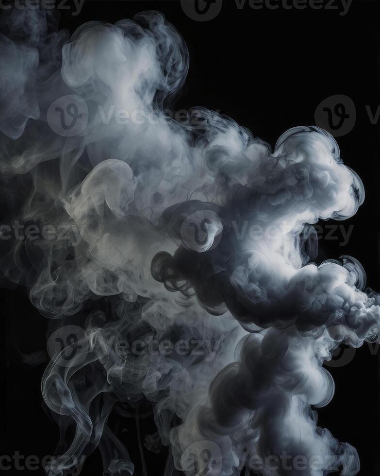 Swirling Smoke Plume on Black Background with Ethereal Texture photo