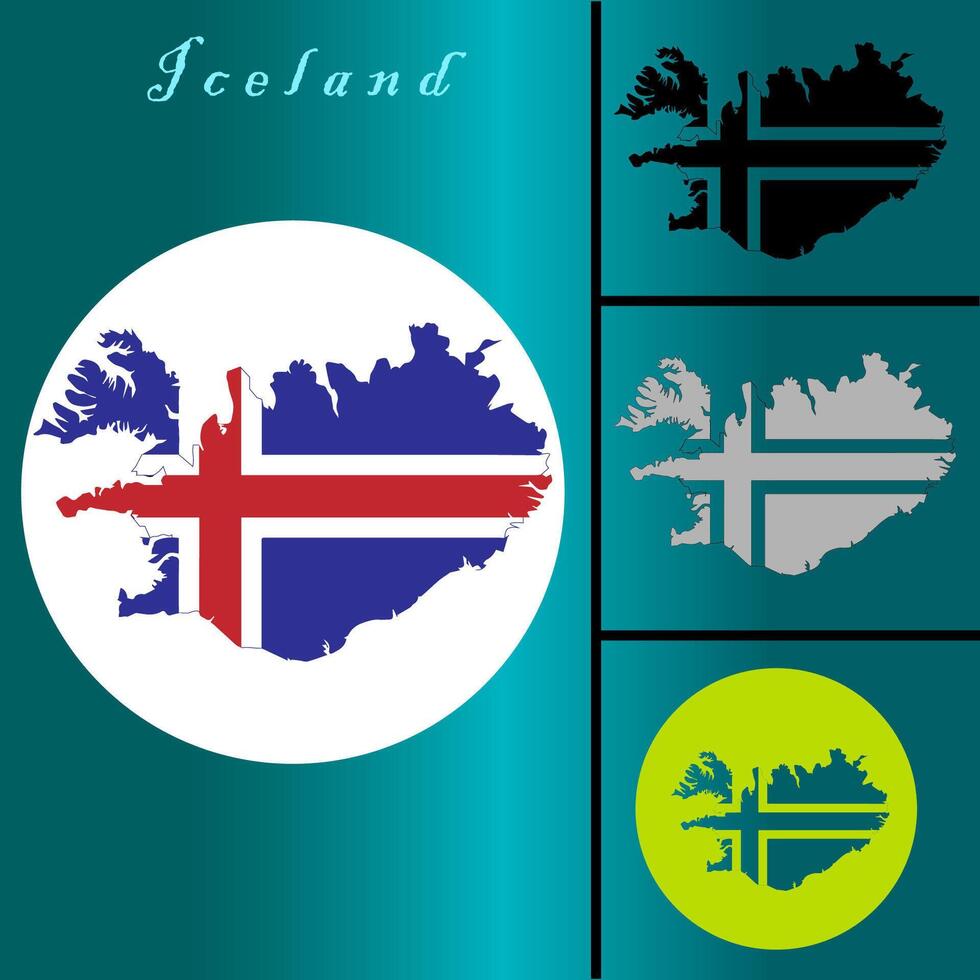 icon set map of iceland country blue gradient background vector