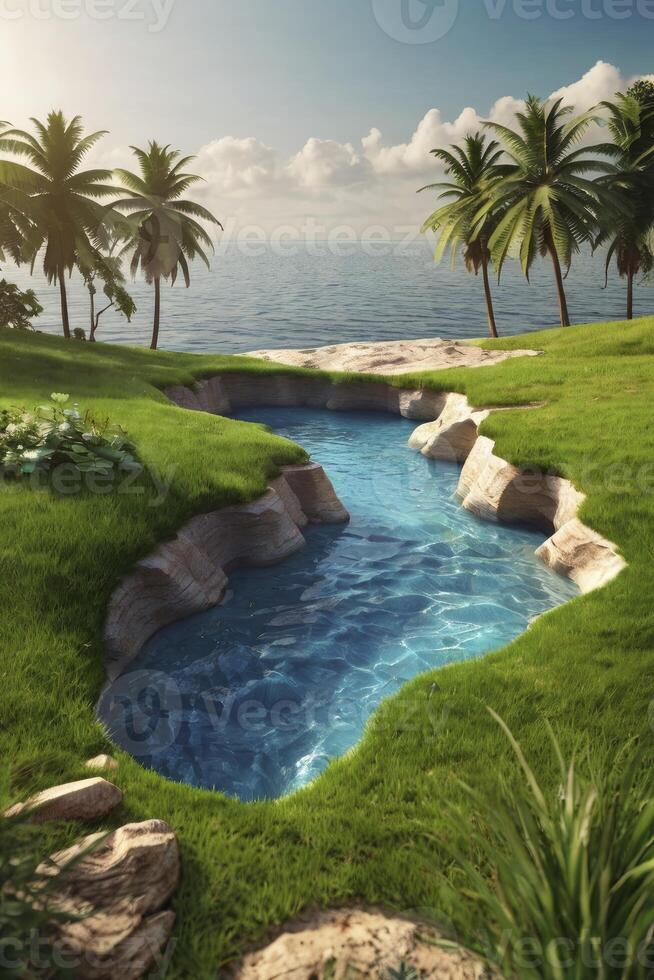 Tropical Island Oasis with Clear Water and Palm Trees Landscape photo