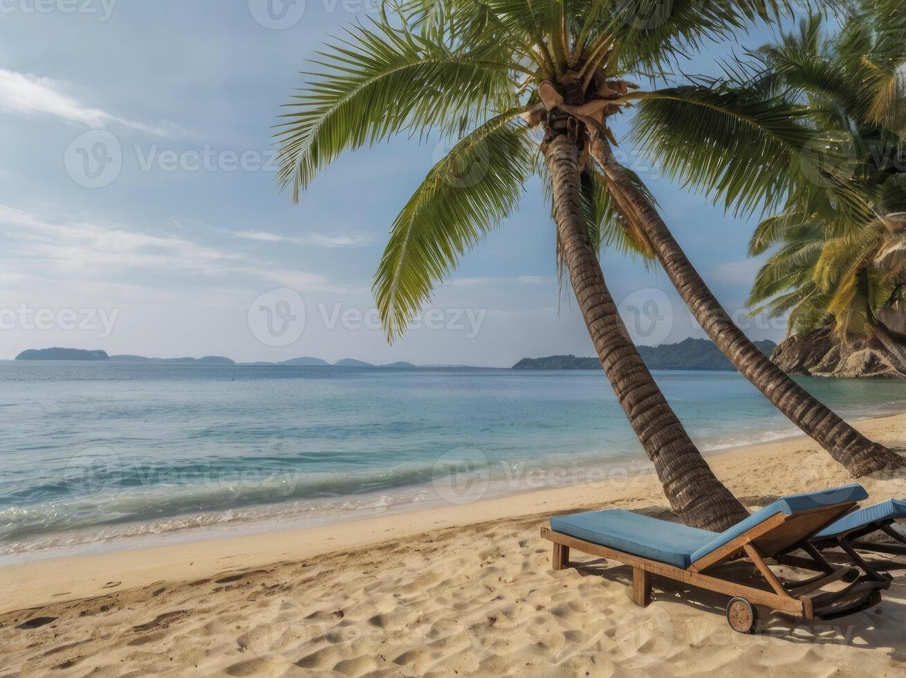 Relaxing on Sandy Tropical Beach with Palm Trees and Ocean View photo