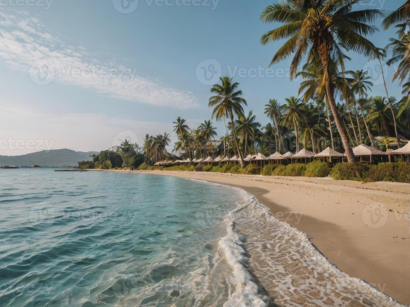 Relaxing Tropical Beach with Palm Trees and Clear Water Scenery photo
