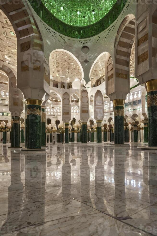 Exploring Grand Mosque Interior with Marble Floor and Impressive Architecture photo