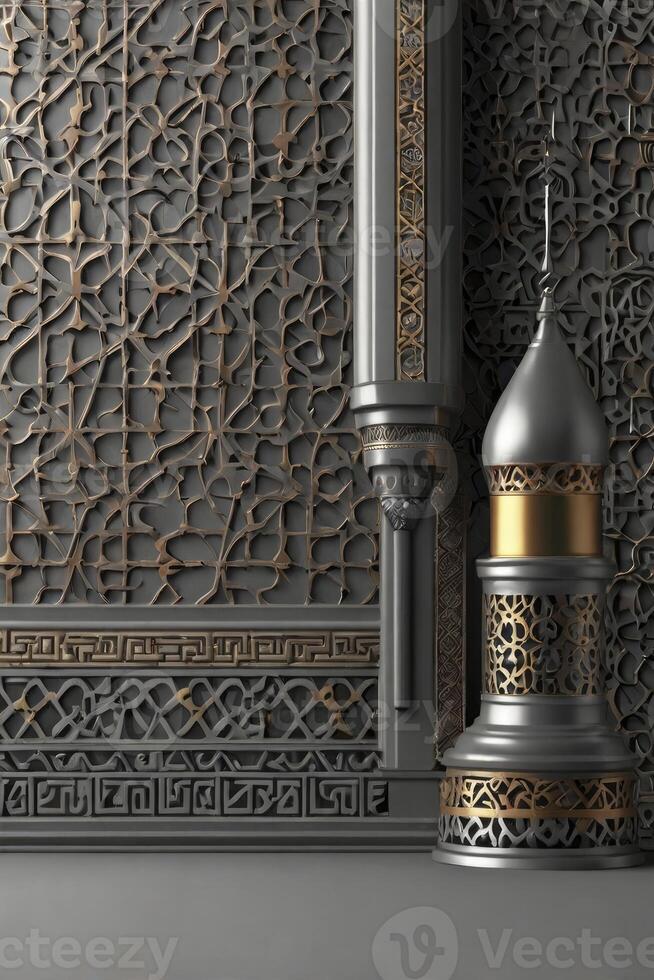Detailed Islamic Architecture Still Life with Column, Lantern, and Wall photo