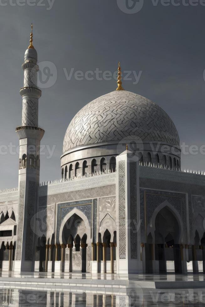 Majestic Mosque Architecture Featuring Dome and Minaret Under Cloudy Sky photo