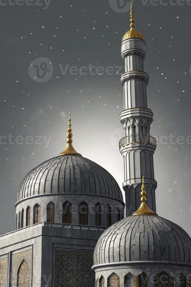 Grand Mosque Architecture Featuring Minaret and Dome Against a Winter Sky photo