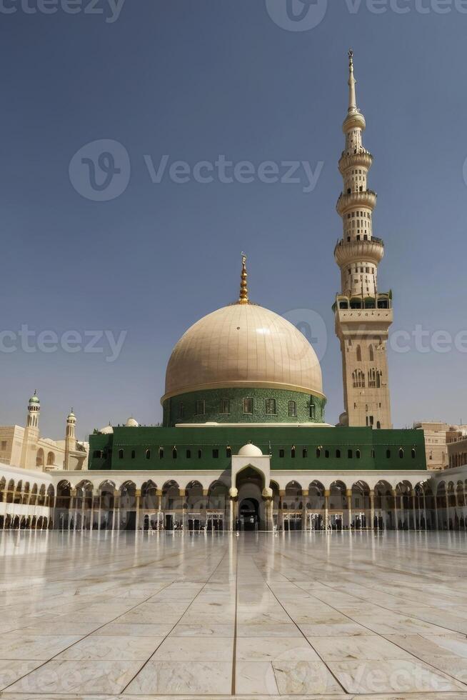 Exploring Prophet's Mosque in Medina with Dome and Minaret Under Sky photo
