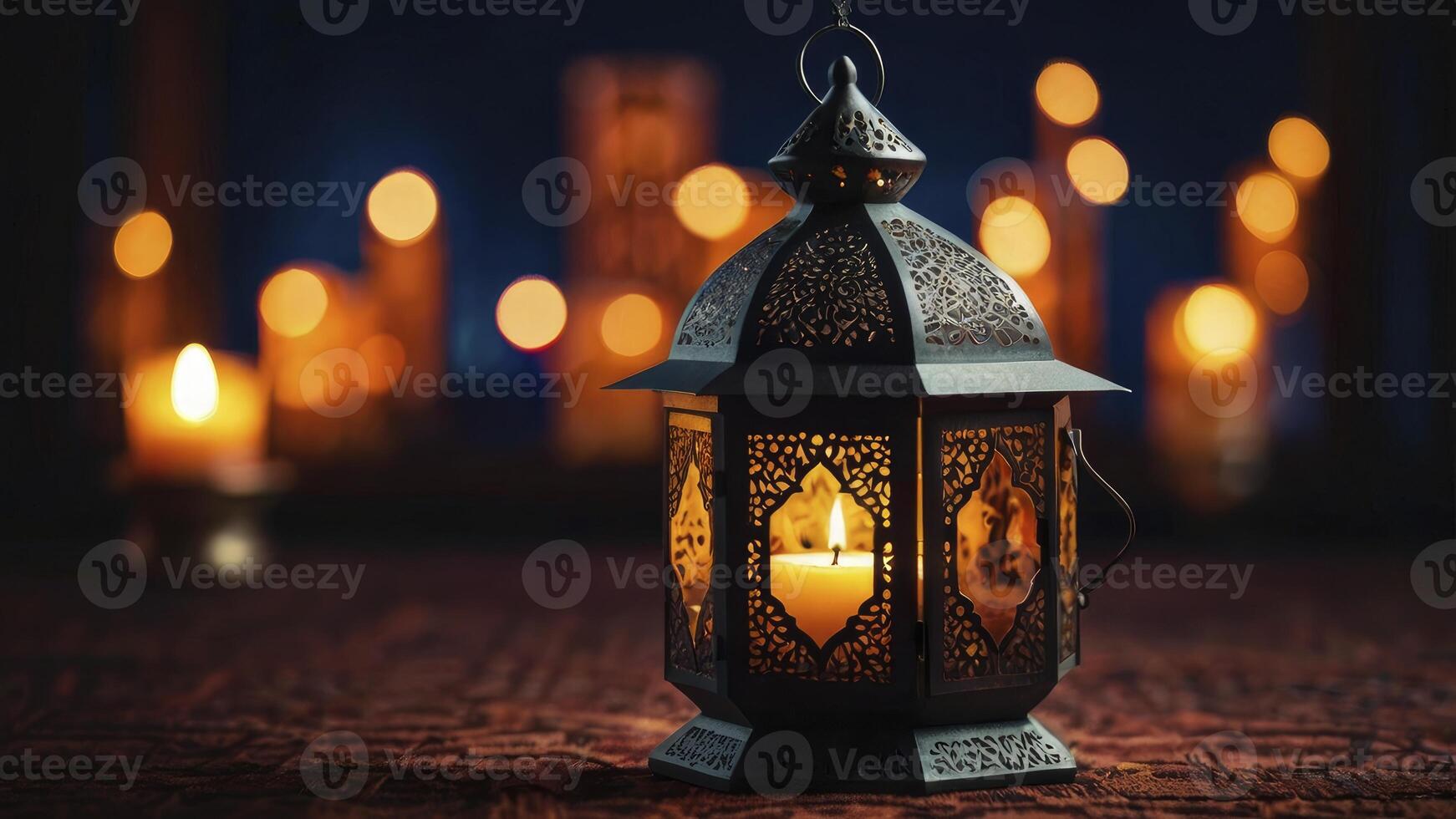 Ornate Lantern Glows with Candlelight Creating a Warm Festive Atmosphere photo